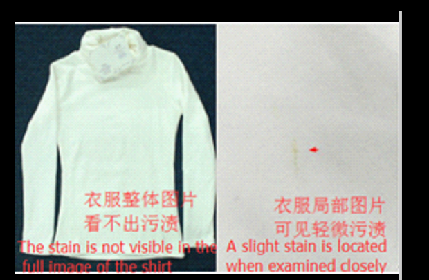 Example showing a shirt with a stain not visible in the full shot but visible on close inspection