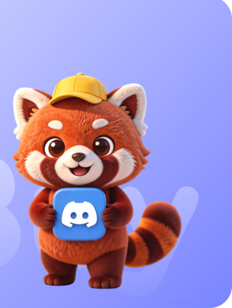 Lolobuy's red panda mascot holding a phone showing a Discord icon