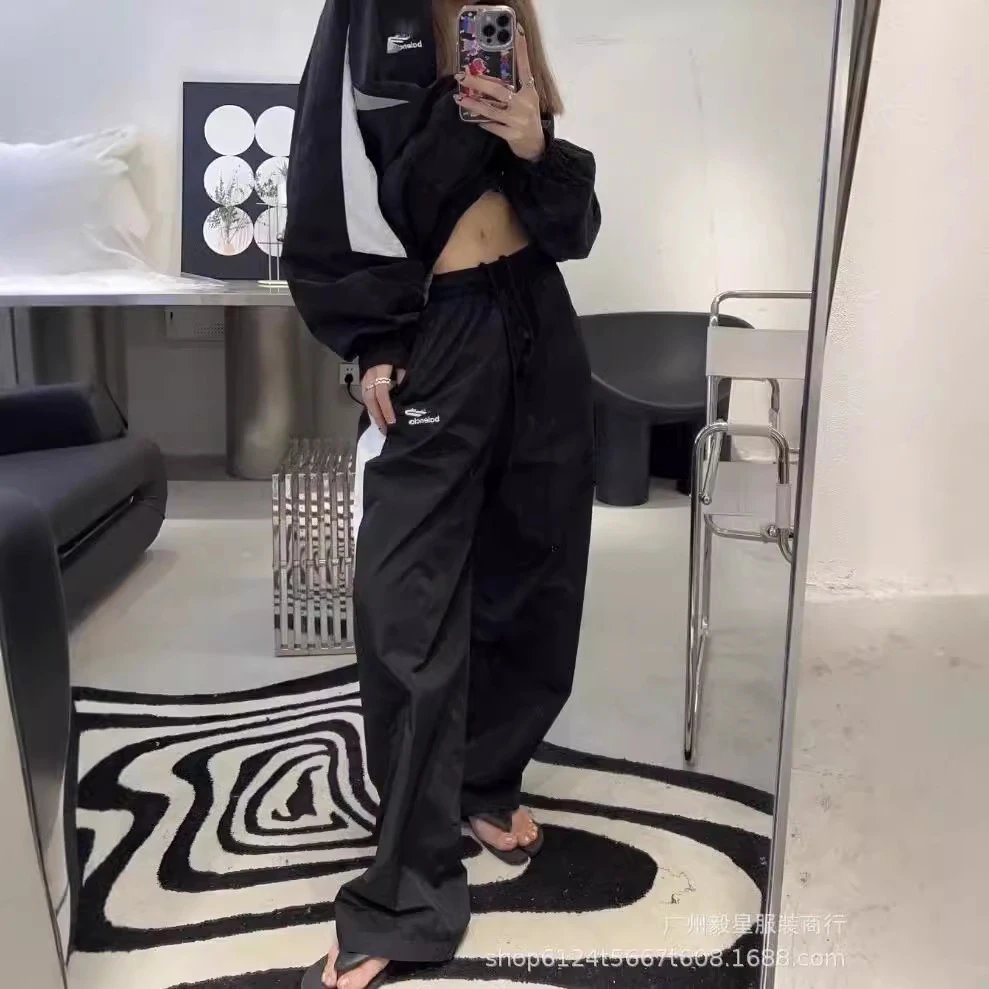 Black Oversized Track Pants with Logo